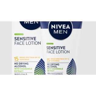 Loțiune pentru față sensibilă cu protecție solară cu spectru larg SPF 15